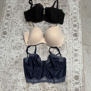 Victoria's Secret Black, Cream, and Navy Bra Trio